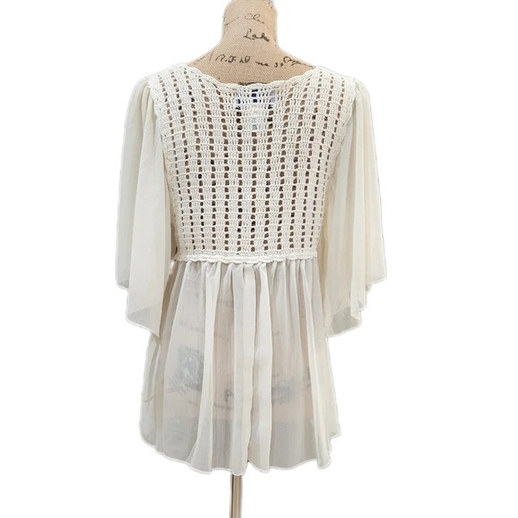 Vintage Style BFA Classics Boho Crotchet Sheer Blouse Bone, US Women's Medium - Picture 2 of 5